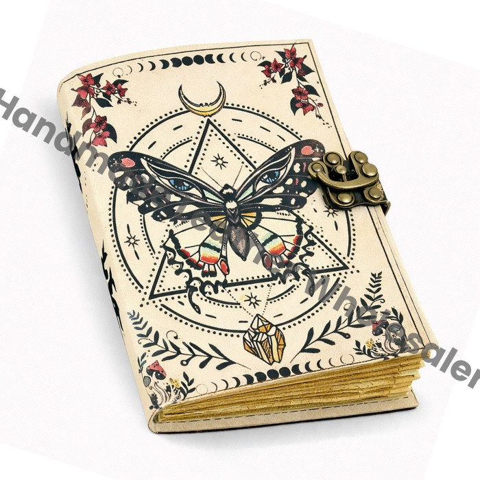 Luna Moth Leather Journal: Vintage Flower Forest Grimoire Handmade Book of Shadows, Spell book Wiccan Pagan Gothic Magic Diary Gift |