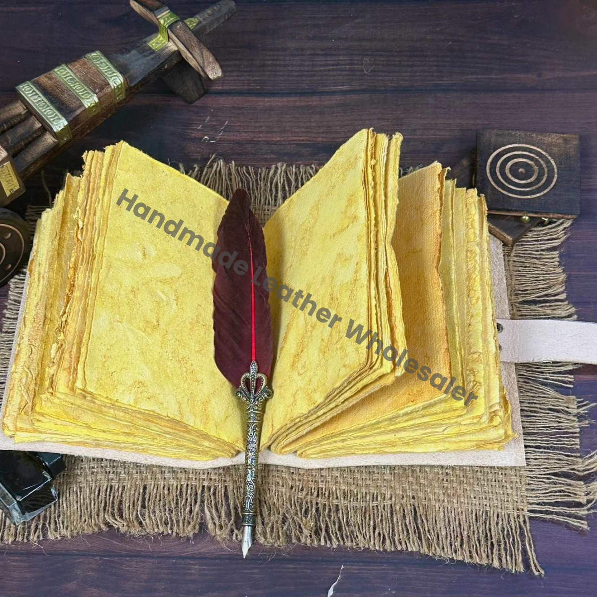 Luna Moth Leather Journal with Lock - Blank Book of Shadows