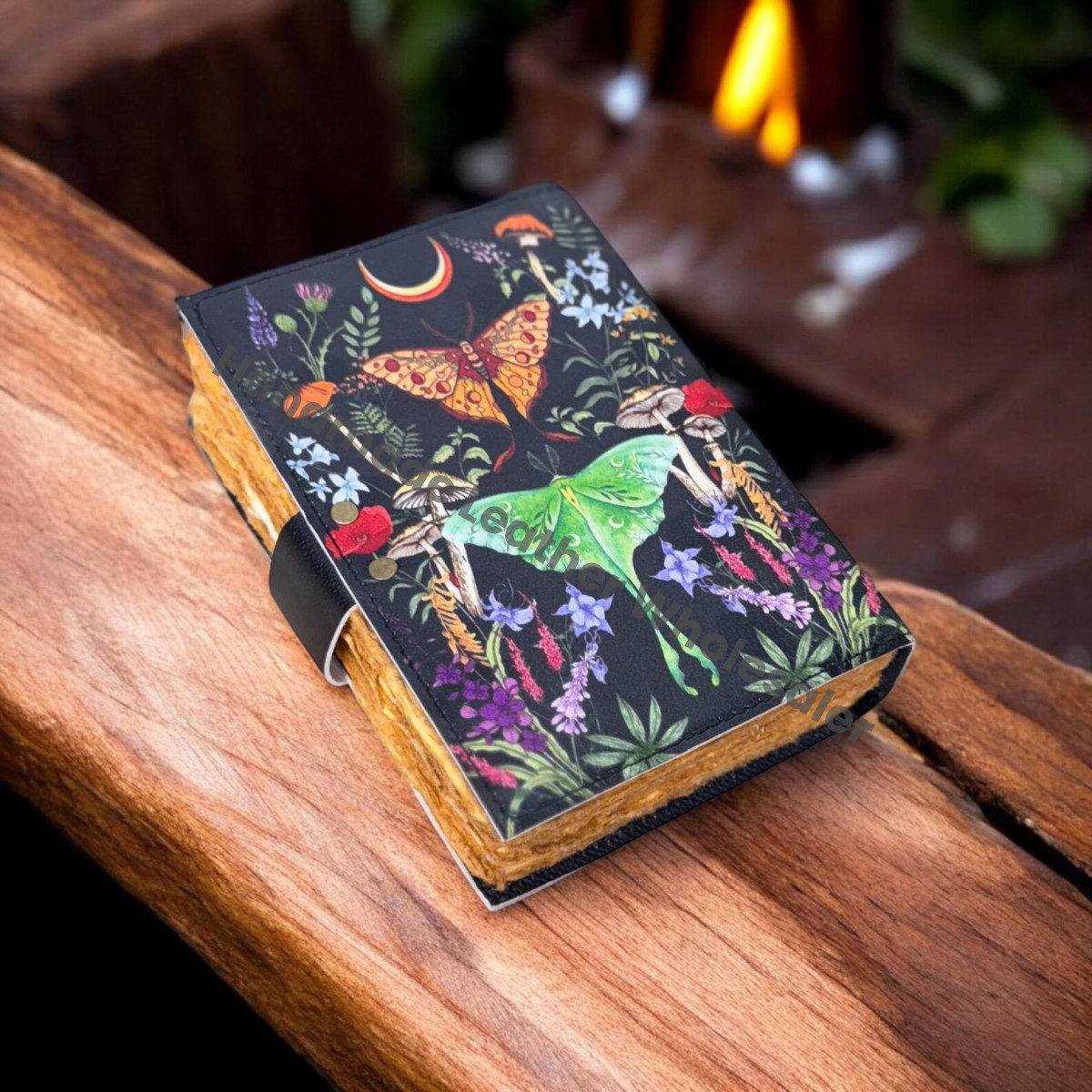 Luna Moth Leather Spell Book: Vintage Butterfly Print Journal