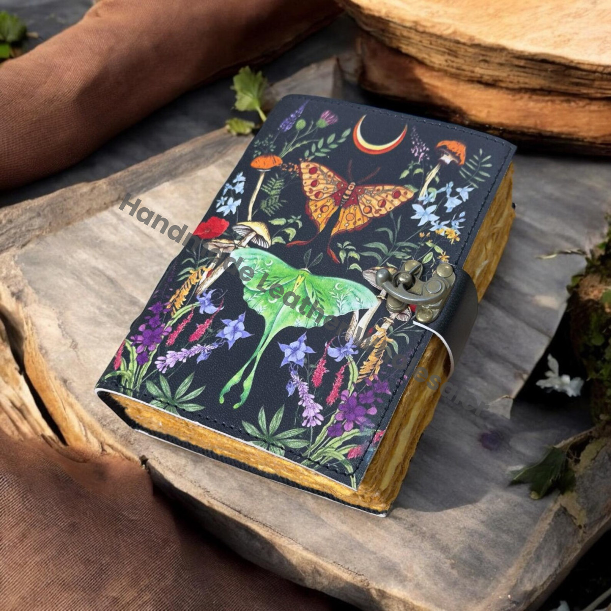 Luna Moth Leather Spell Book: Vintage Butterfly Print Journal