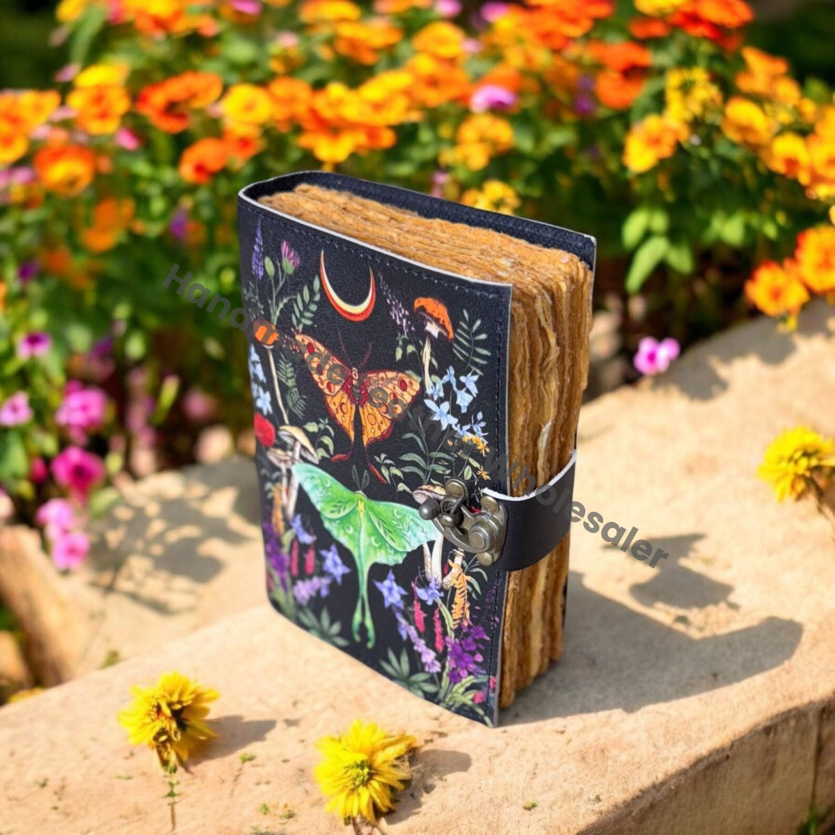 Luna Moth Leather Spell Book: Vintage Butterfly Print Journal