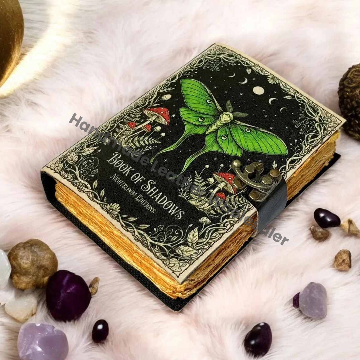 Luna Moth Leather Vintage Moon Forest Grimoire Handmade Book of Shadows