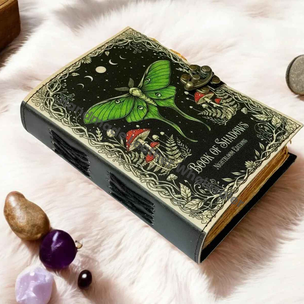 Luna Moth Leather Vintage Moon Forest Grimoire Handmade Book of Shadows