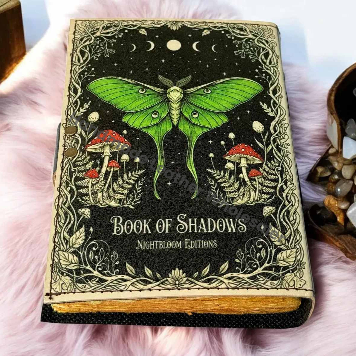 Luna Moth Leather Vintage Moon Forest Grimoire Handmade Book of Shadows