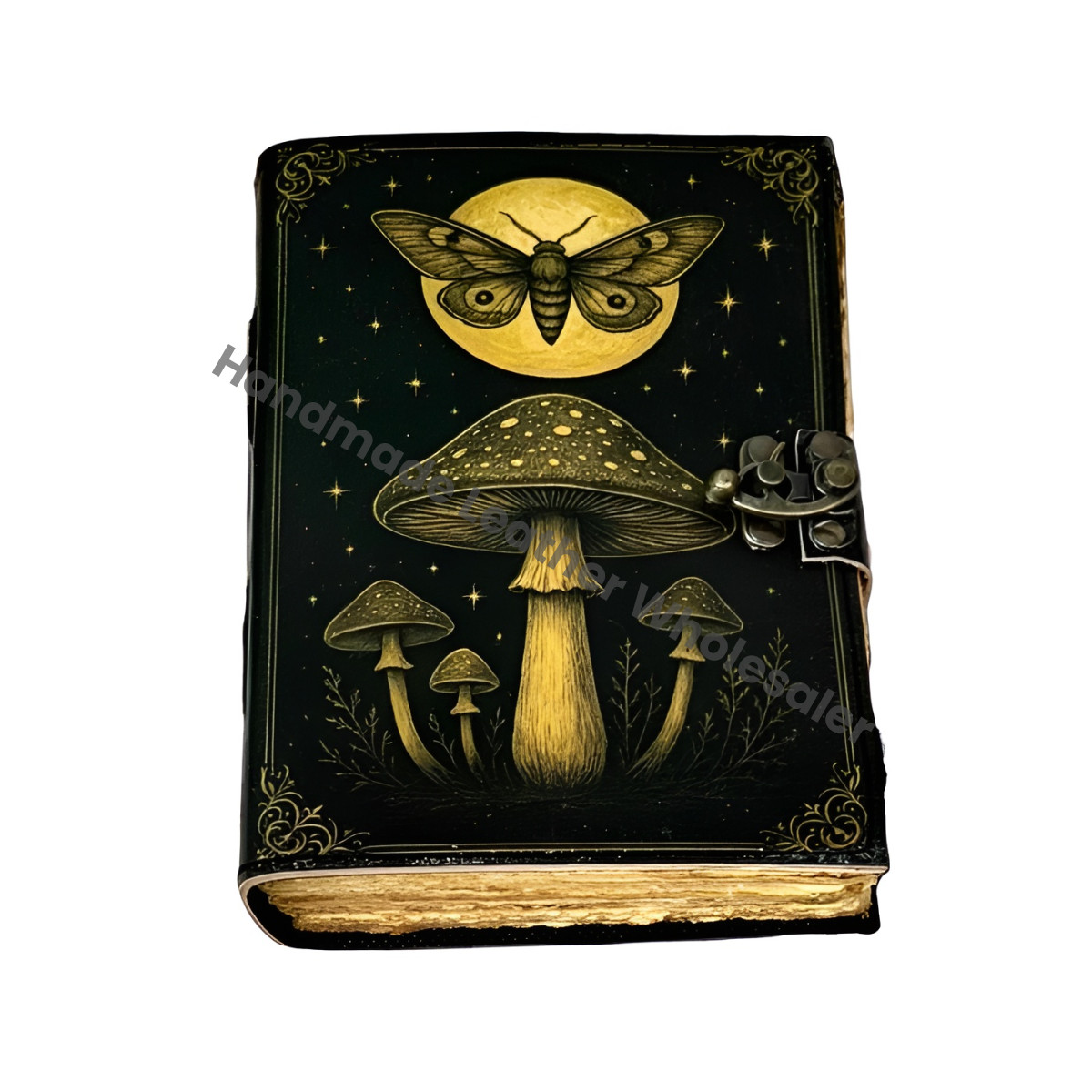 Luna Moth Mushroom Leather Vintage Moon Forest Grimoire Handmade Book of Shadows, Spell book Wiccan Pagan Gothic Magic Diary