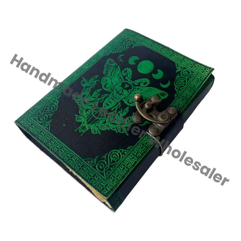 Luna Moth Sun Moon Antique Vintage Leather Journal Handmade Notepad Writing Sketchbook Travel Book of Shadows Planner