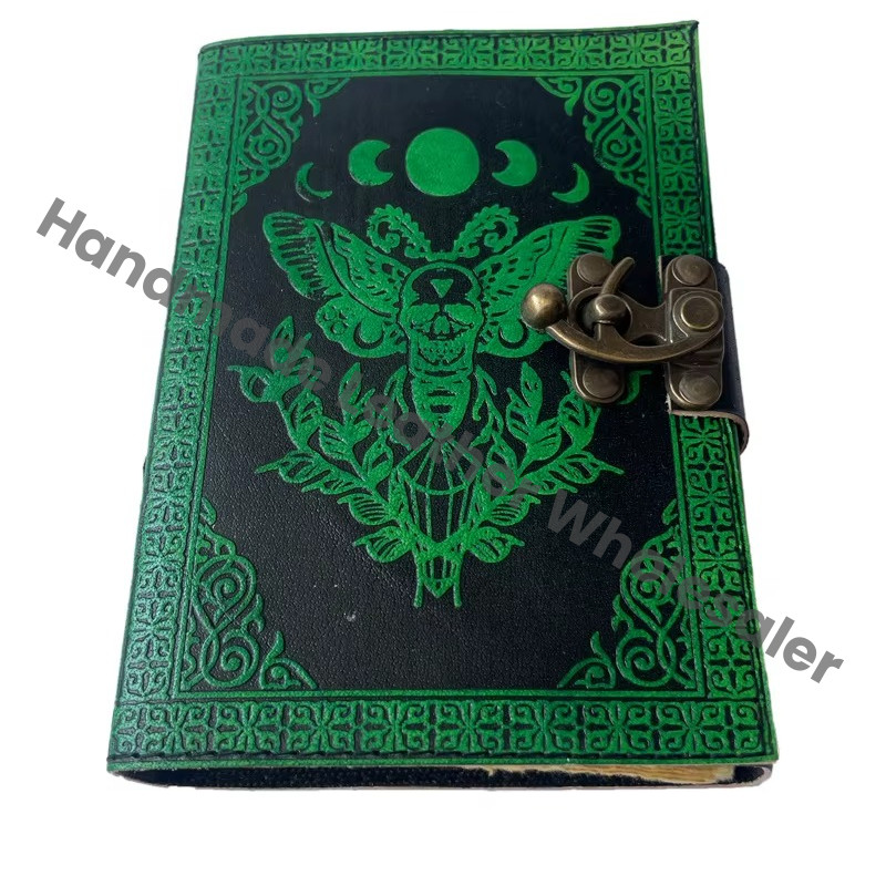 Luna Moth Sun Moon Antique Vintage Leather Journal Handmade Notepad Writing Sketchbook Travel Book of Shadows Planner