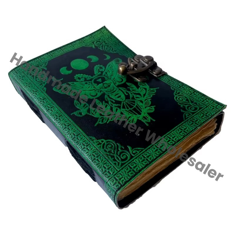 Luna Moth Sun Moon Antique Vintage Leather Journal Handmade Notepad Writing Sketchbook Travel Book of Shadows Planner