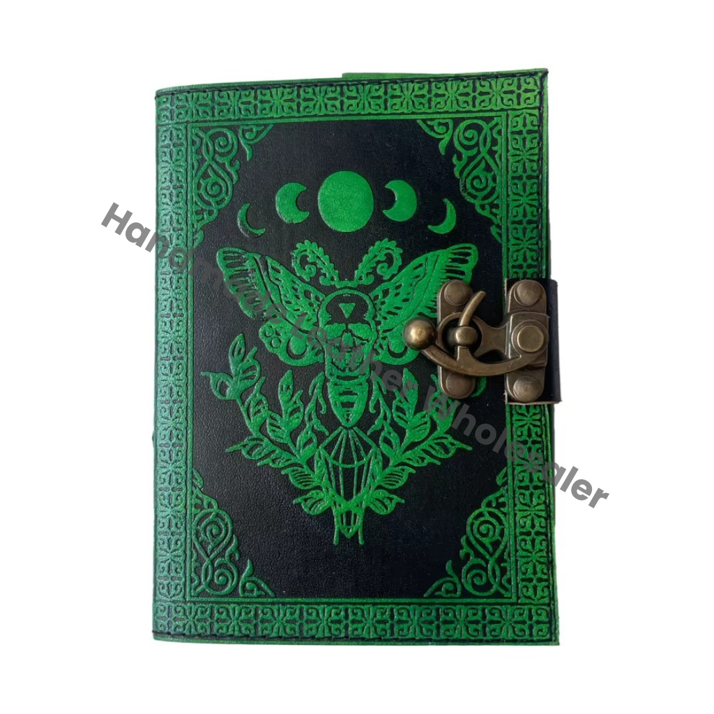 Luna Moth Sun Moon Antique Vintage Leather Journal Handmade Notepad Writing Sketchbook Travel Book of Shadows Planner