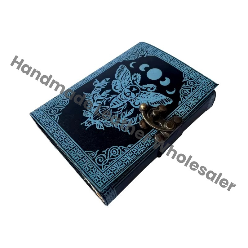 Luna Moth Sun Moon Antique Vintage Leather Journal Handmade Notepad Writing Sketchbook Travel Book of Shadows Planner