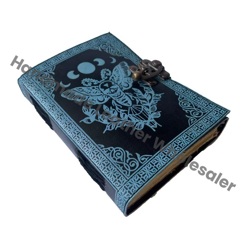 Luna Moth Sun Moon Antique Vintage Leather Journal Handmade Notepad Writing Sketchbook Travel Book of Shadows Planner