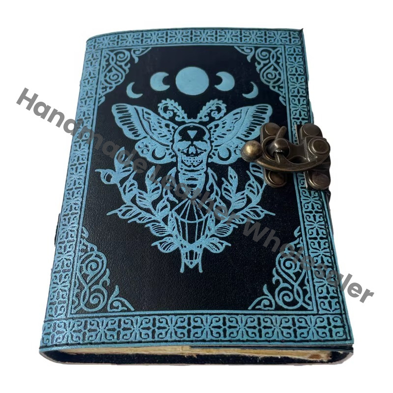 Luna Moth Sun Moon Antique Vintage Leather Journal Handmade Notepad Writing Sketchbook Travel Book of Shadows Planner