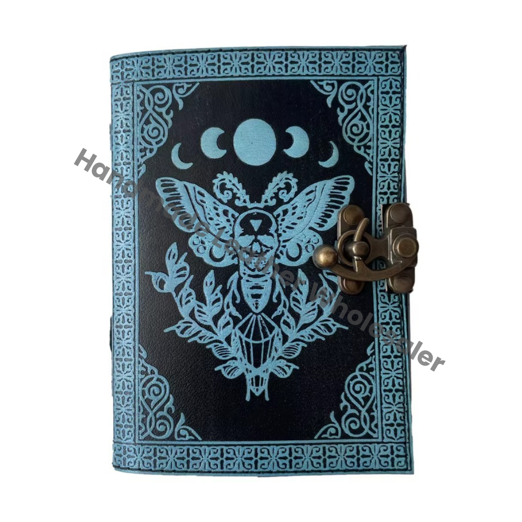 Luna Moth Sun Moon Antique Vintage Leather Journal Handmade Notepad Writing Sketchbook Travel Book of Shadows Planner