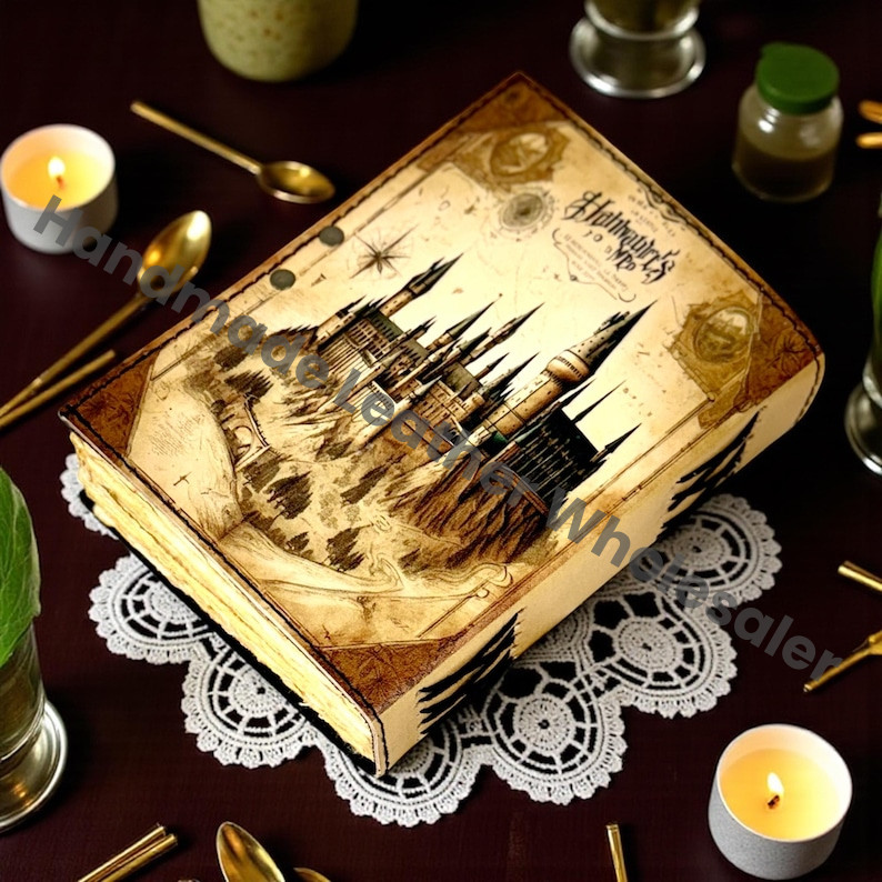 Magic Castle Leather Journal | Vintage Wizard School Diary | Handmade Grimoire Notebook | Antique Spellbook Gift for Fantasy Lovers"