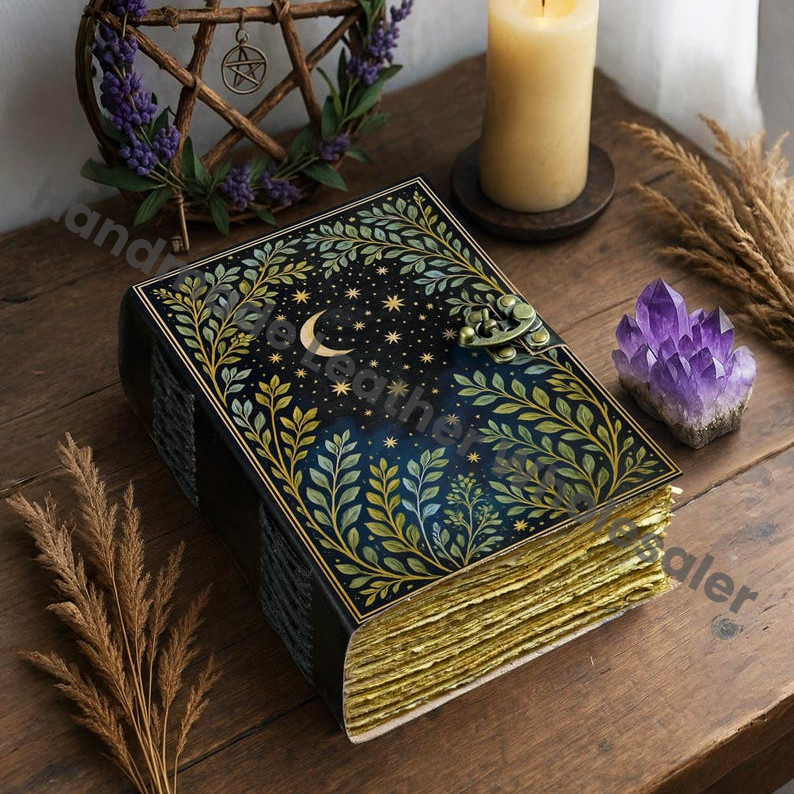 Moon Leather Grimoire: Witchcraft Book of Shadows, Gothic Journal