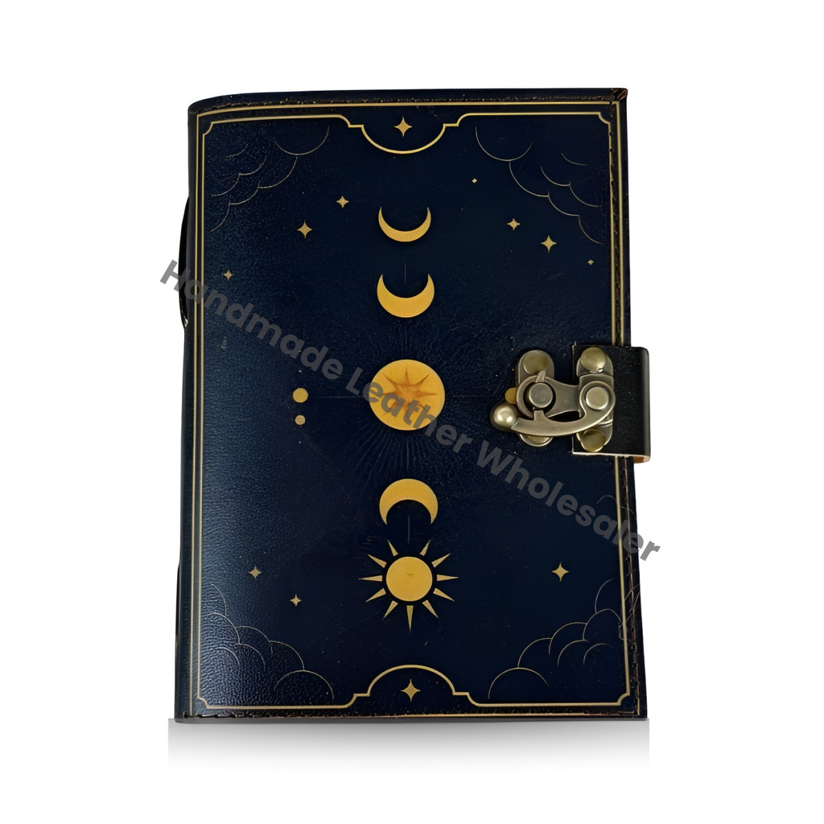 Moon Phase Leather Grimoire Journal – Handmade Wiccan Spell Book, Deckle Edge Witchcraft Notebook, Gothic Pagan Journal