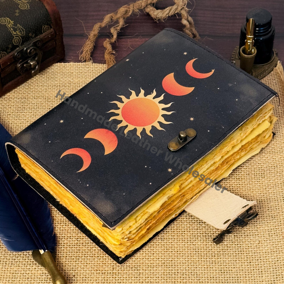 Moon Phase Leather Grimoire, Sun and Moon Journal, Spell Book