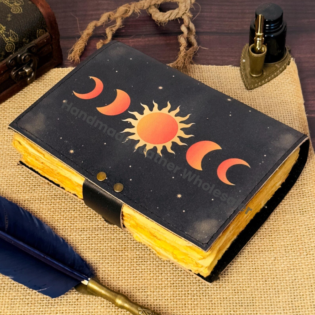 Moon Phase Leather Grimoire, Sun and Moon Journal, Spell Book