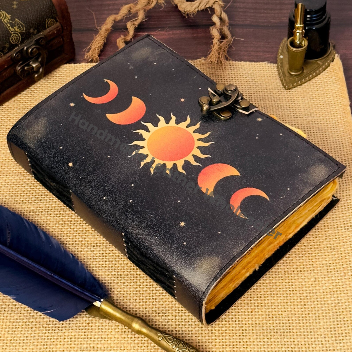 Moon Phase Leather Grimoire, Sun and Moon Journal, Spell Book