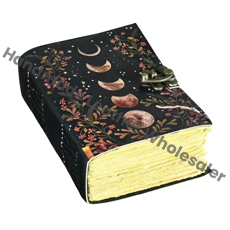 Moon Phase Leather Journal – Handmade Deckle Edge Paper
