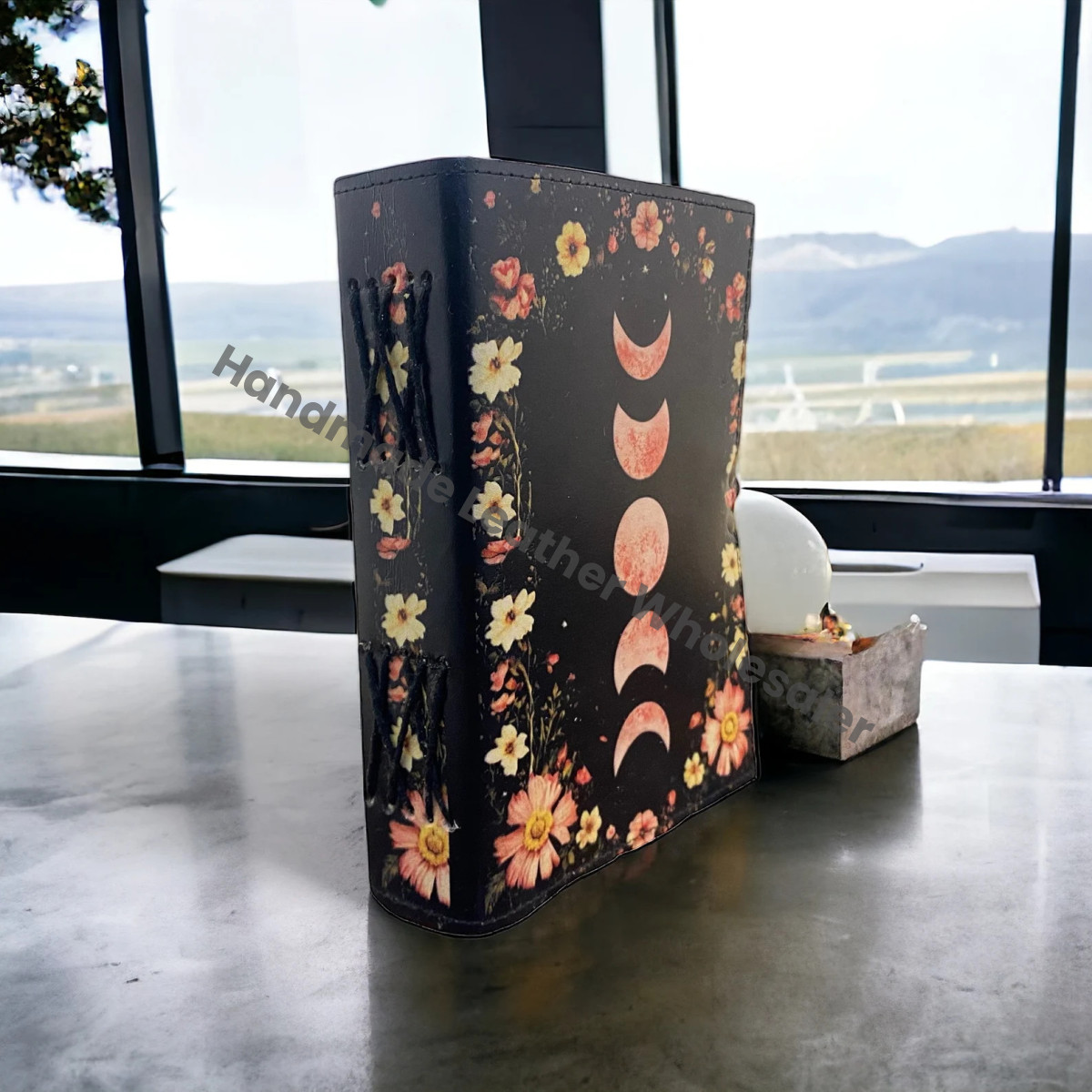 Moon Phase Leather Journal: Handmade Deckle Edge Paper Book of Shadows