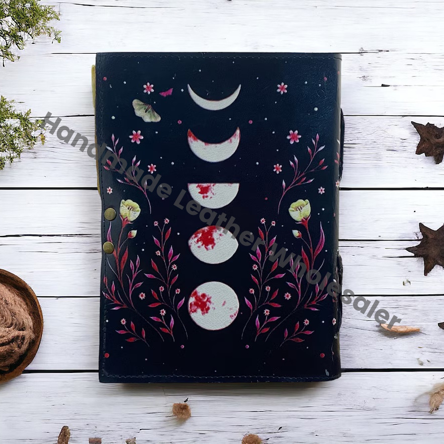 Moon Phase Leather Journal: Handmade Deckle Edge Paper Notebook