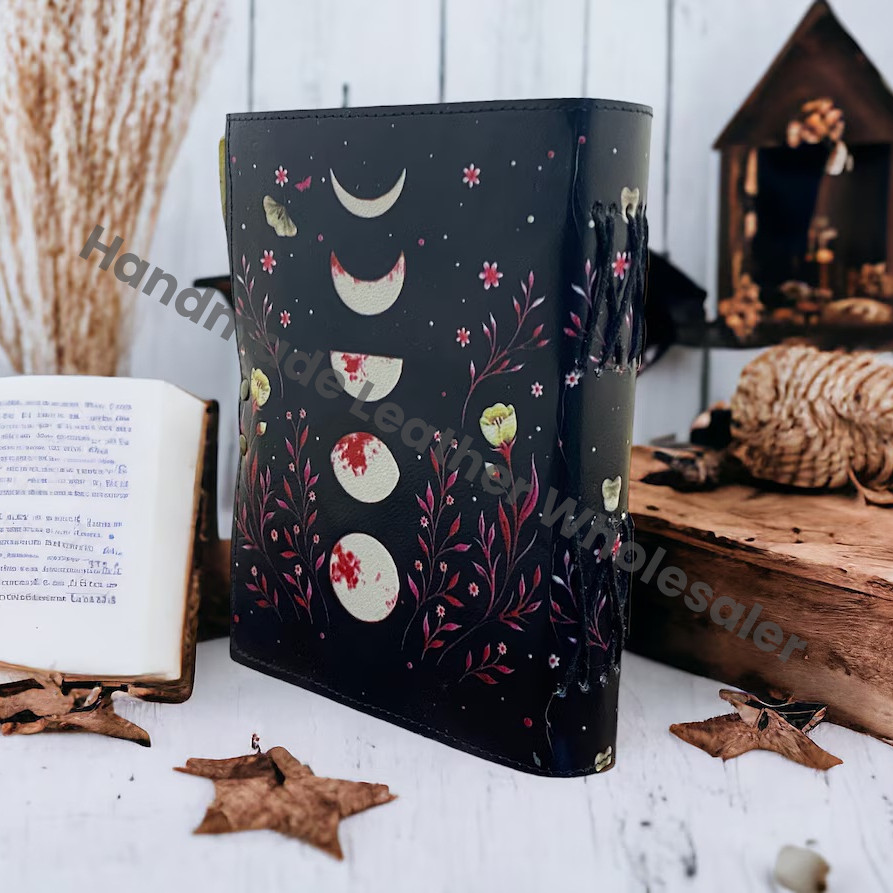 Moon Phase Leather Journal: Handmade Deckle Edge Paper Notebook