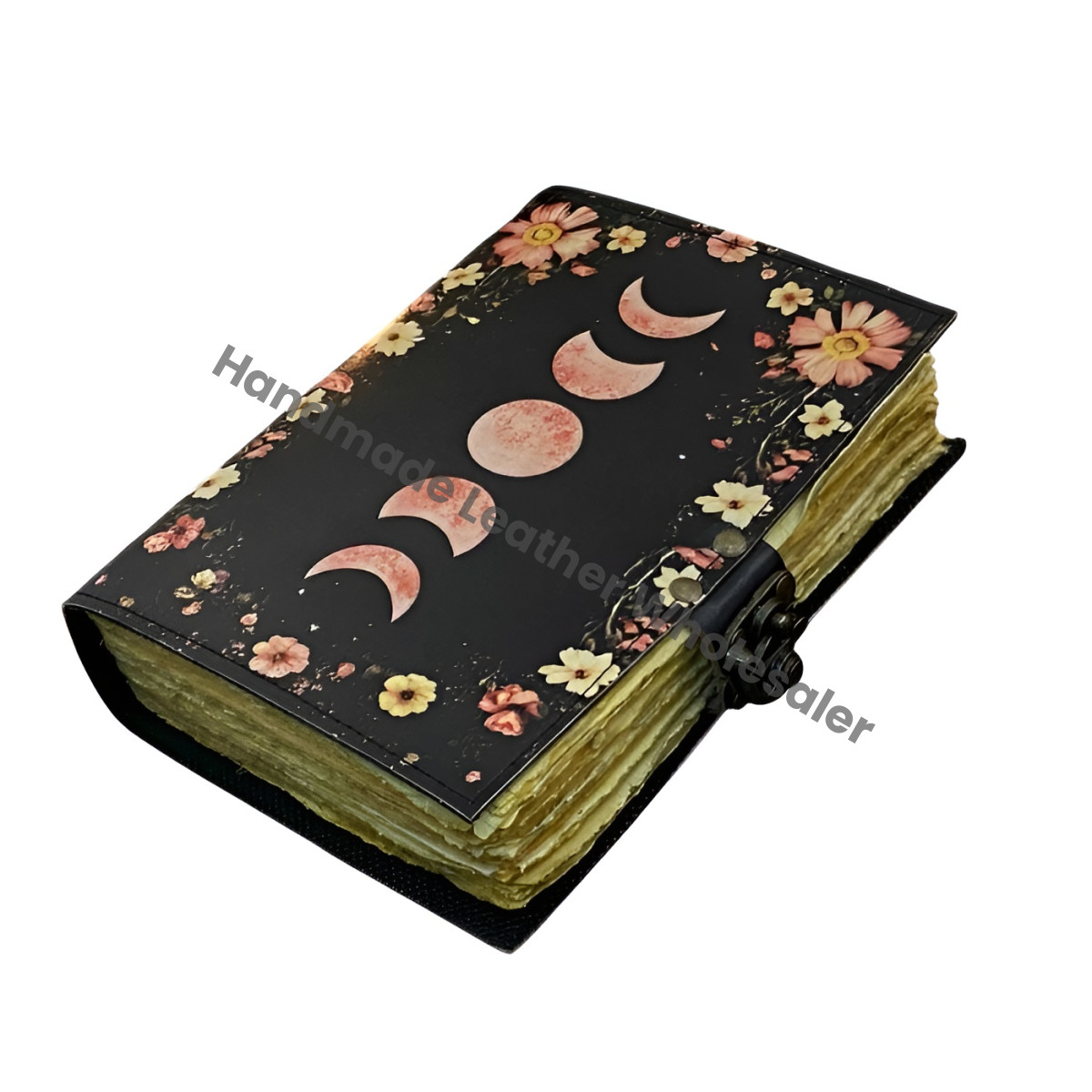 Moon Phase Leather Journal: Handmade Deckle Edge Paper