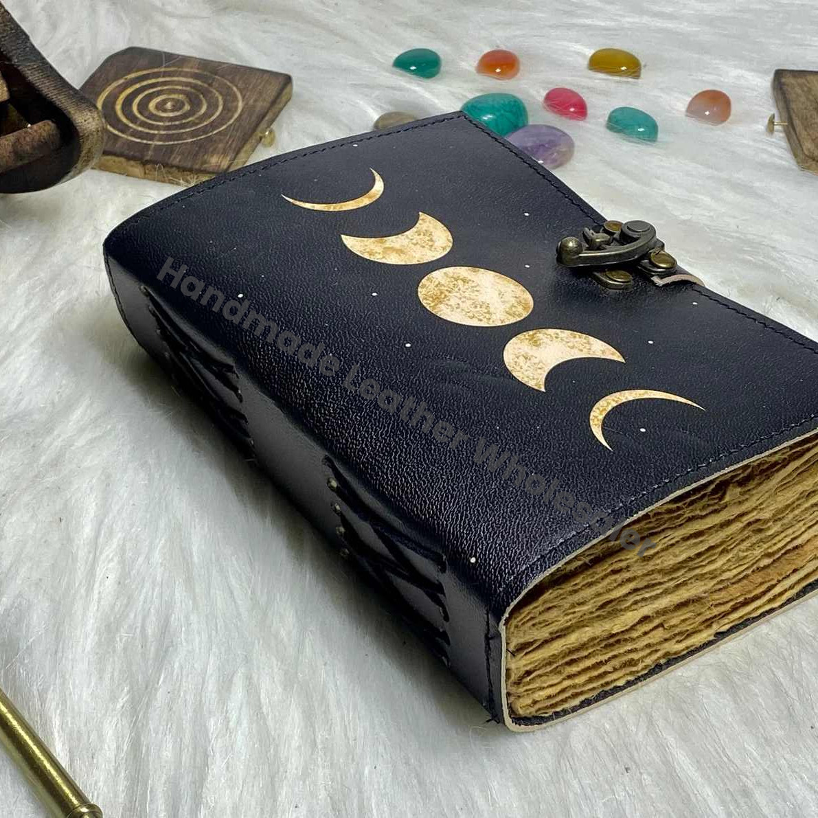 Moon Phase Leather Journal: Handmade Spell Book, Book of Shadows