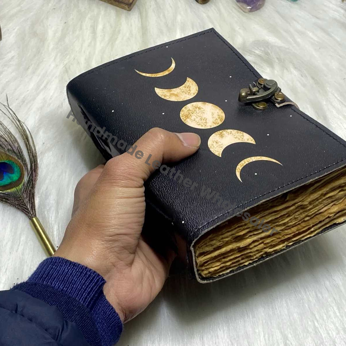 Moon Phase Leather Journal: Handmade Spell Book, Book of Shadows