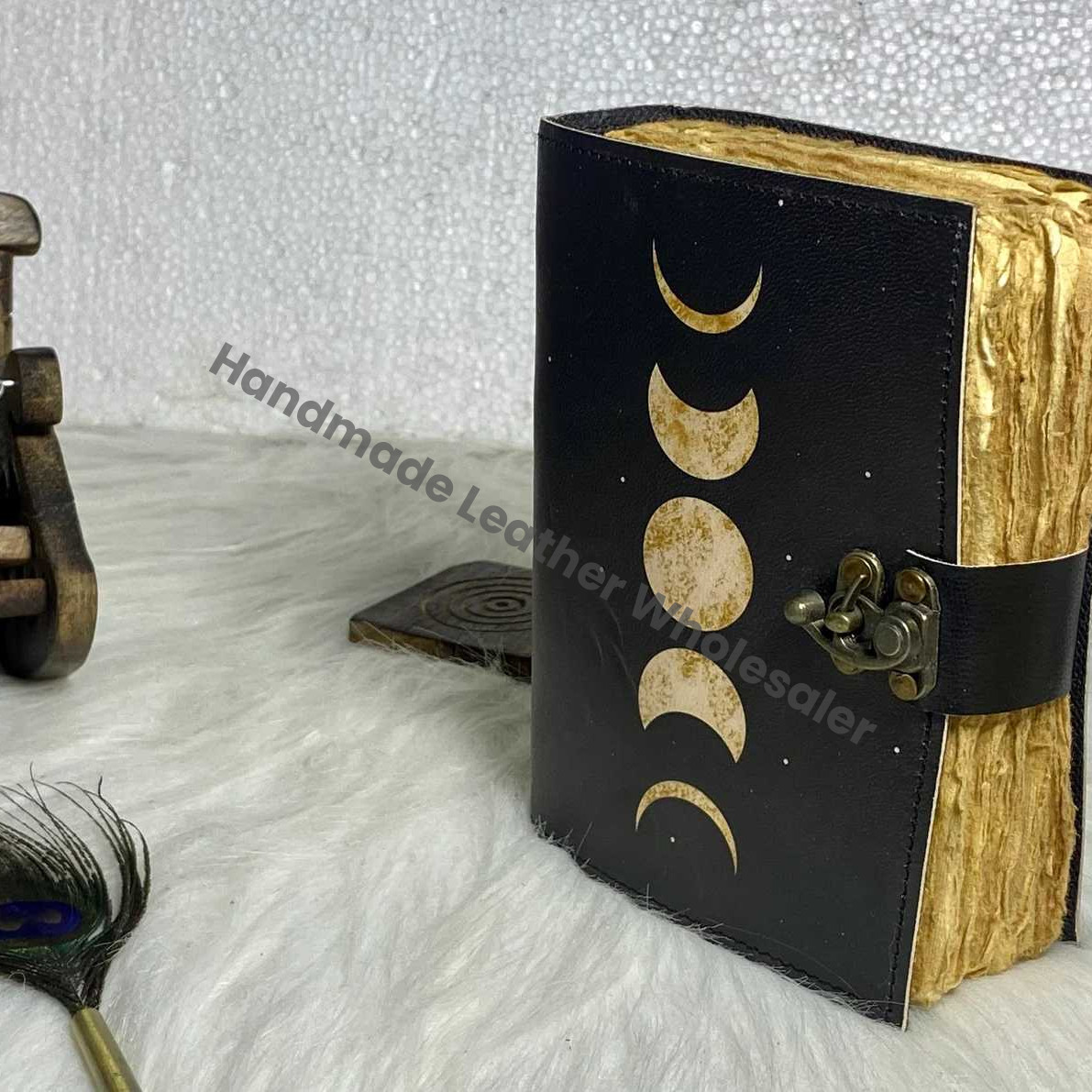 Moon Phase Leather Journal: Handmade Spell Book, Book of Shadows