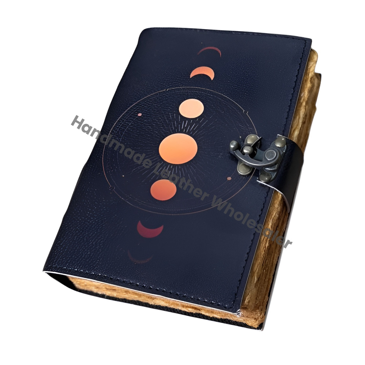 Moon Phase Leather Journal: Vintage Deckle Edge Paper Sketchbook