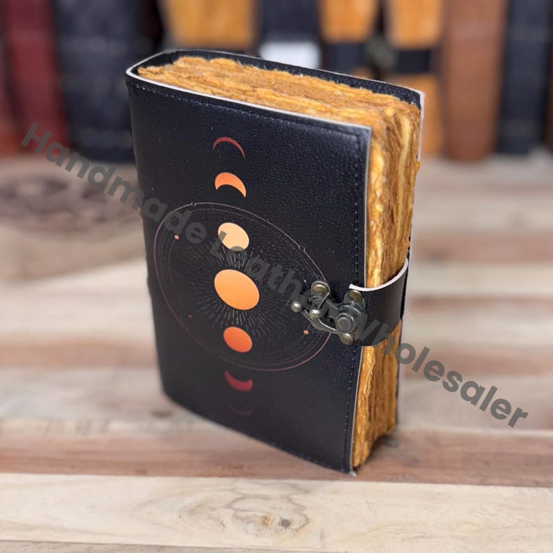 Moon Phase Leather Journal: Vintage Deckle Edge Paper Sketchbook