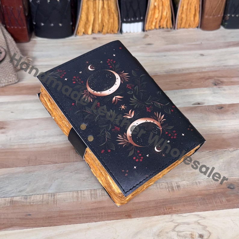 Moon Phase Leather Journal: Vintage Grimoire, Blank Book of Shadows