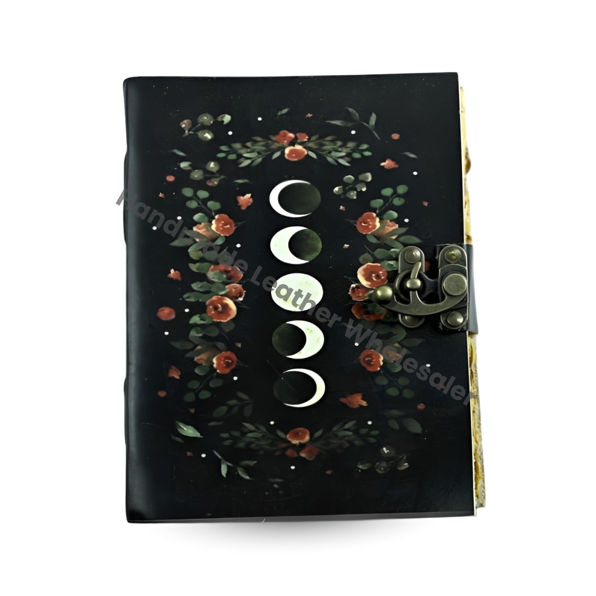 Moon Phases Leather Journal: Antique Handmade Paper, Deckle Edge