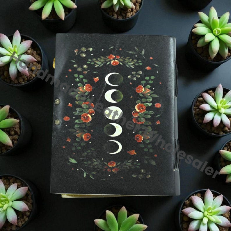 Moon Phases Leather Journal: Antique Handmade Paper, Deckle Edge