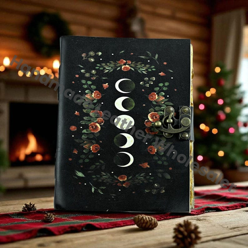 Moon Phases Leather Journal: Antique Handmade Paper, Deckle Edge