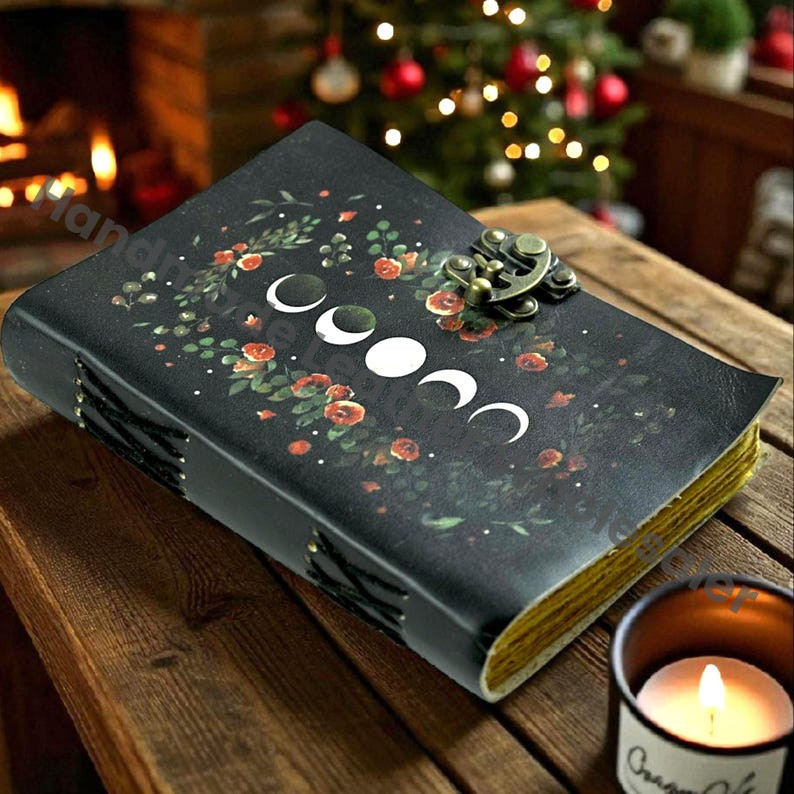 Moon Phases Leather Journal: Antique Handmade Paper, Deckle Edge