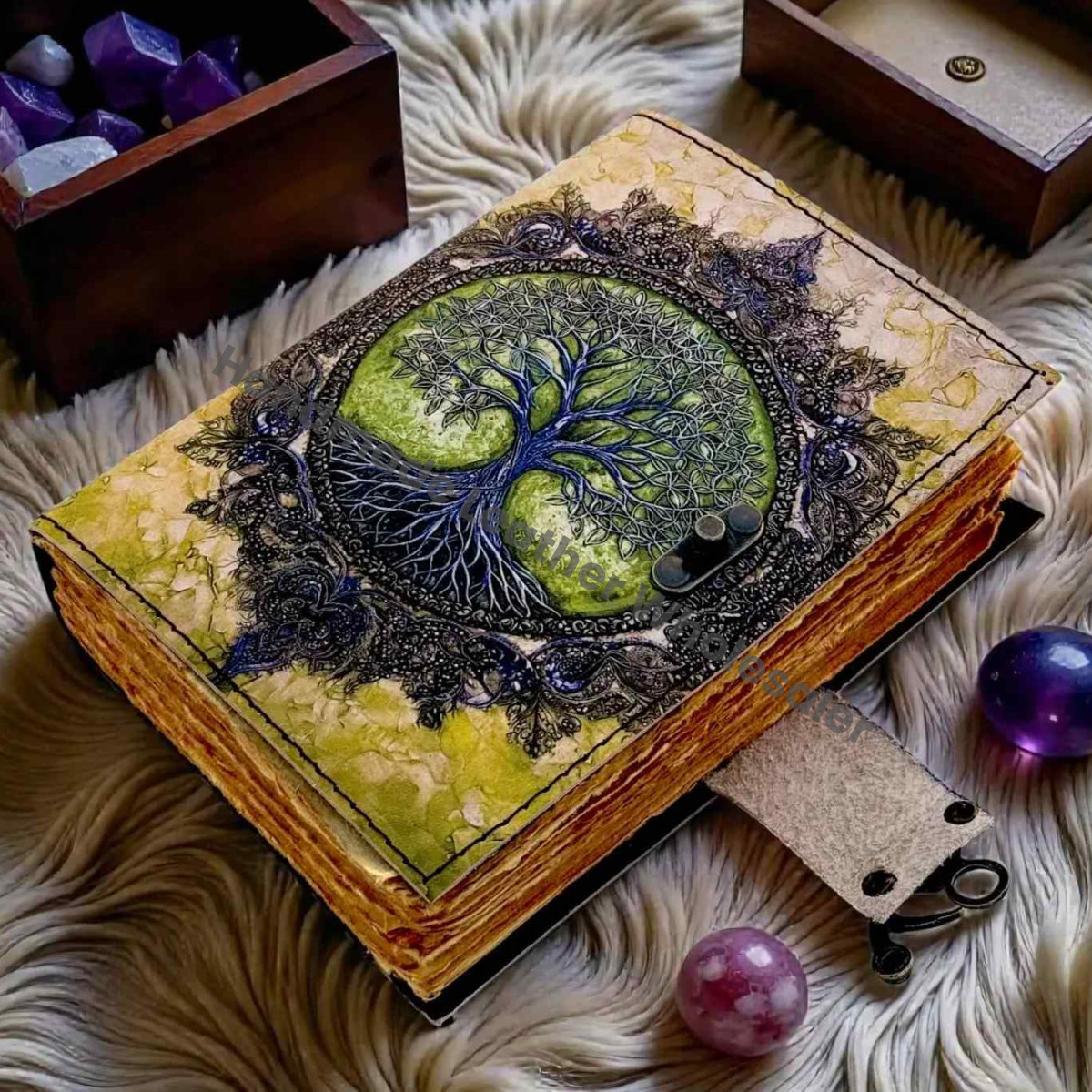 Moon Tree Leather Vintage Moon Forest Grimoire Handmade Book of Shadows, Spell book Wiccan Pagan Gothic Magic Diary