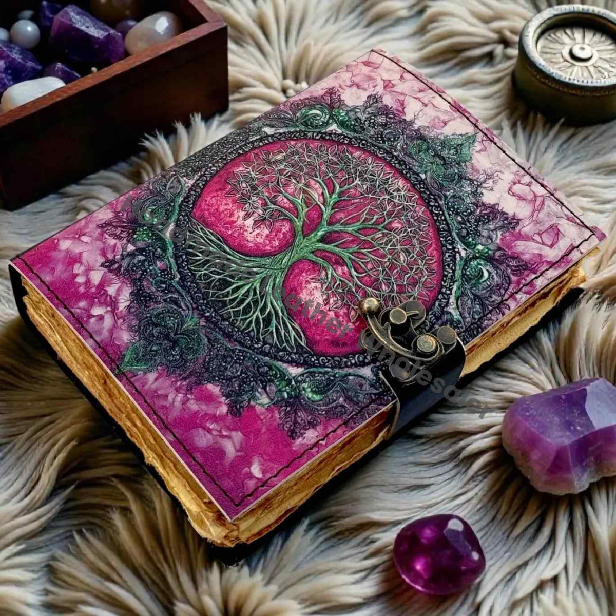 Moon Tree Leather Vintage Moon Forest Grimoire Handmade Book of Shadows, Spell book Wiccan Pagan Gothic Magic Diary
