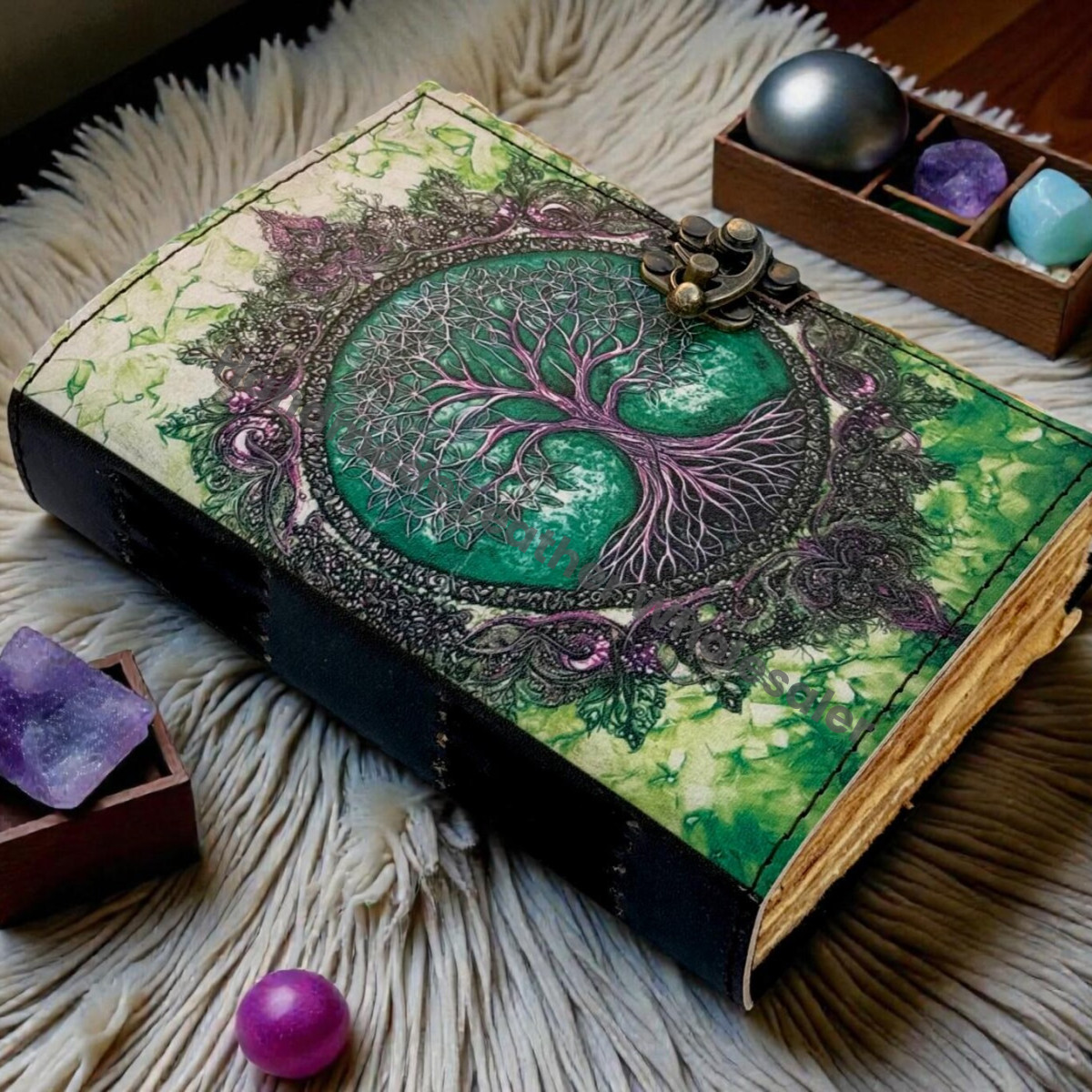 Moon Tree Leather Vintage Moon Forest Grimoire Handmade Book of Shadows, Spell book Wiccan Pagan Gothic Magic Diary