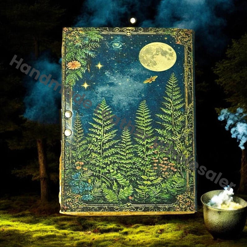 Moon Tree Leather Vintage Moon Forest Grimoire Handmade Book of Shadows, Spell book Wiccan Pagan Gothic Magic Diary Gifts |