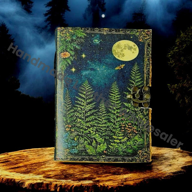 Moon Tree Leather Vintage Moon Forest Grimoire Handmade Book of Shadows, Spell book Wiccan Pagan Gothic Magic Diary Gifts |