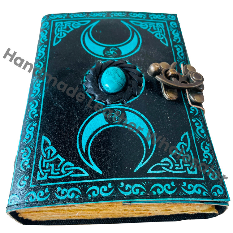 Moon Vintage Leather Journal Women Large Book Shadows Sketchbook Deckle Old Pages Third Eye Crystal Stone Books Custom Logo Gift