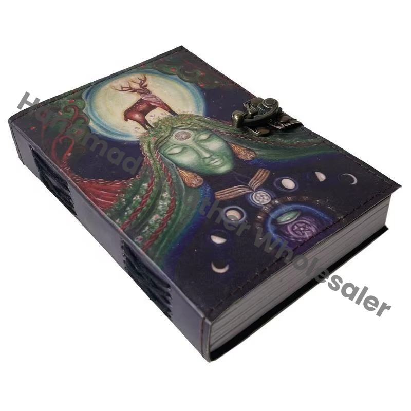Mother Earth Printed Journal Handmade Goddess Design Eco-friendly Leather Writing Gift Book Paper Travel Writing