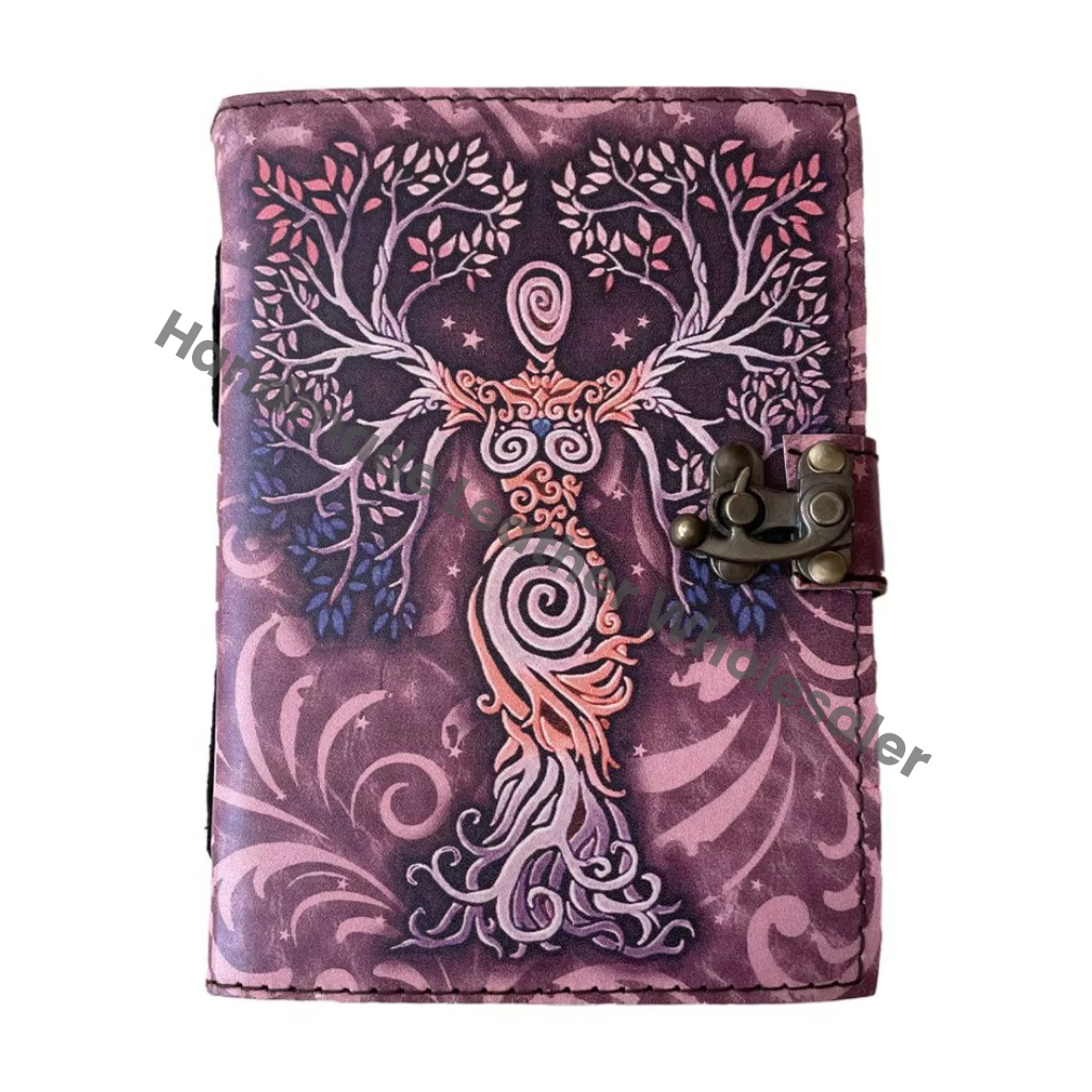 Mother of Earth Journal Design Handmade Leather Printed Deckle Edge Vintage Paper Sketchbook Clasp of Unique Cover Diary Planner