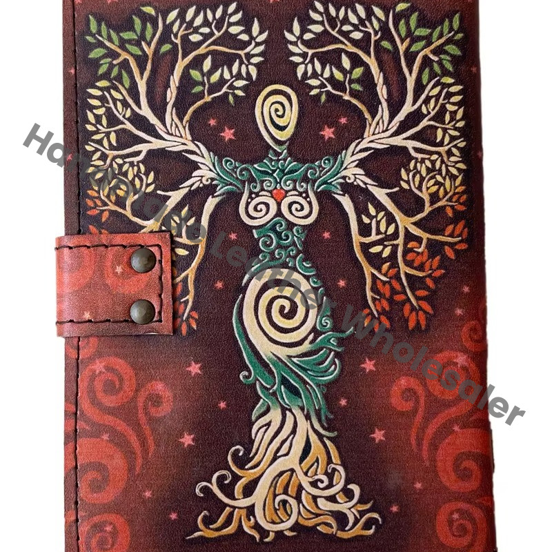 Mother of Earth Leather Journal Retro Collage Design Man Tree of Life Handmade Cotton Vintage Paper Notebook Sketchbook Planner