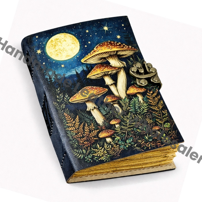 Mushroom Leather Vintage Moon Forest Grimoire Handmade Book of Shadows, Spell book Wiccan Pagan Gothic Magic Diary Gifts |