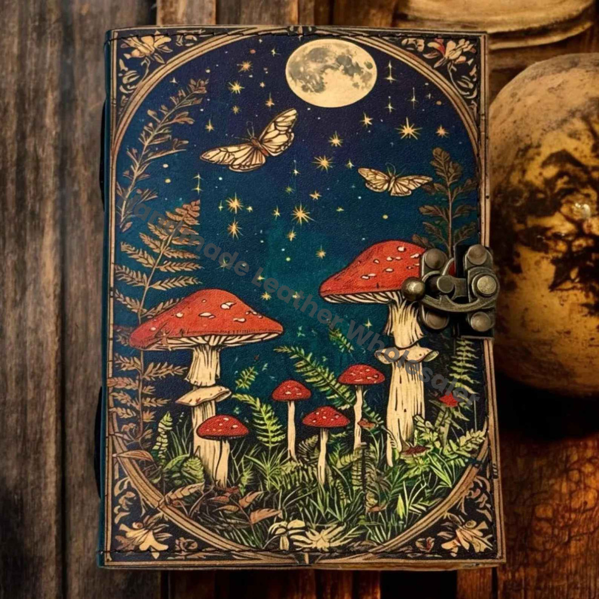 Mushroom Leather Vintage Moon Forest Grimoire Handmade Book of Shadows