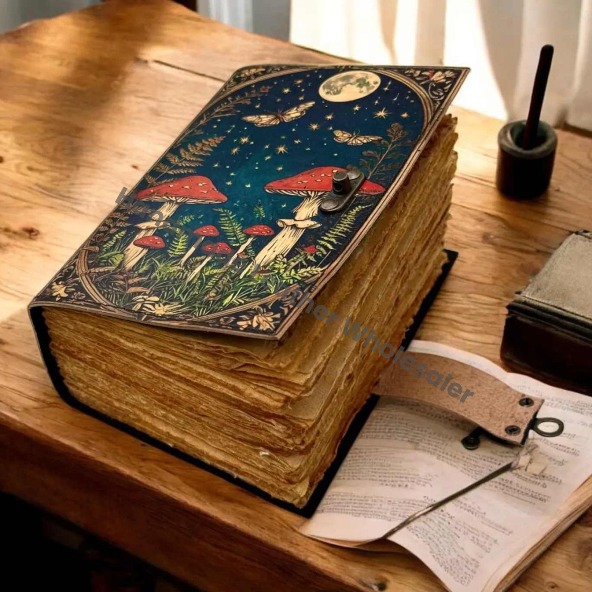 Mushroom Leather Vintage Moon Forest Grimoire Handmade Book of Shadows